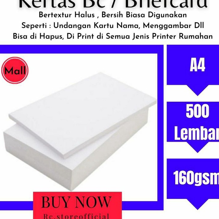 

KI3 5 Lembar A4 hight quality Kertas Bc Briefcard 16gsm putih
