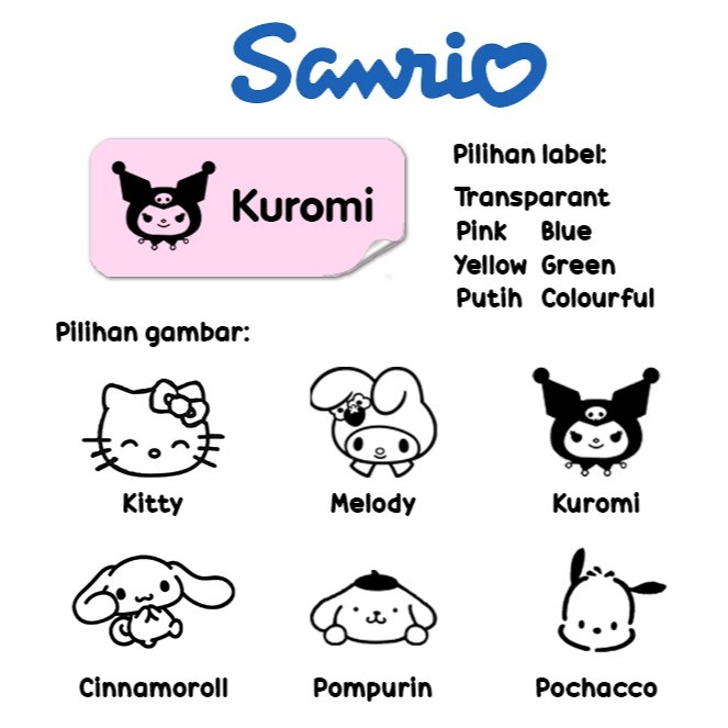 

Sanrio label nama waterproof stiker nama anak Name stickers
