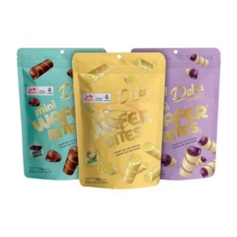 

Deka Mini Wafer Bites 80g - Deka mini choco - Deka mini Durian - Deka mini ubi - Deka Wafer