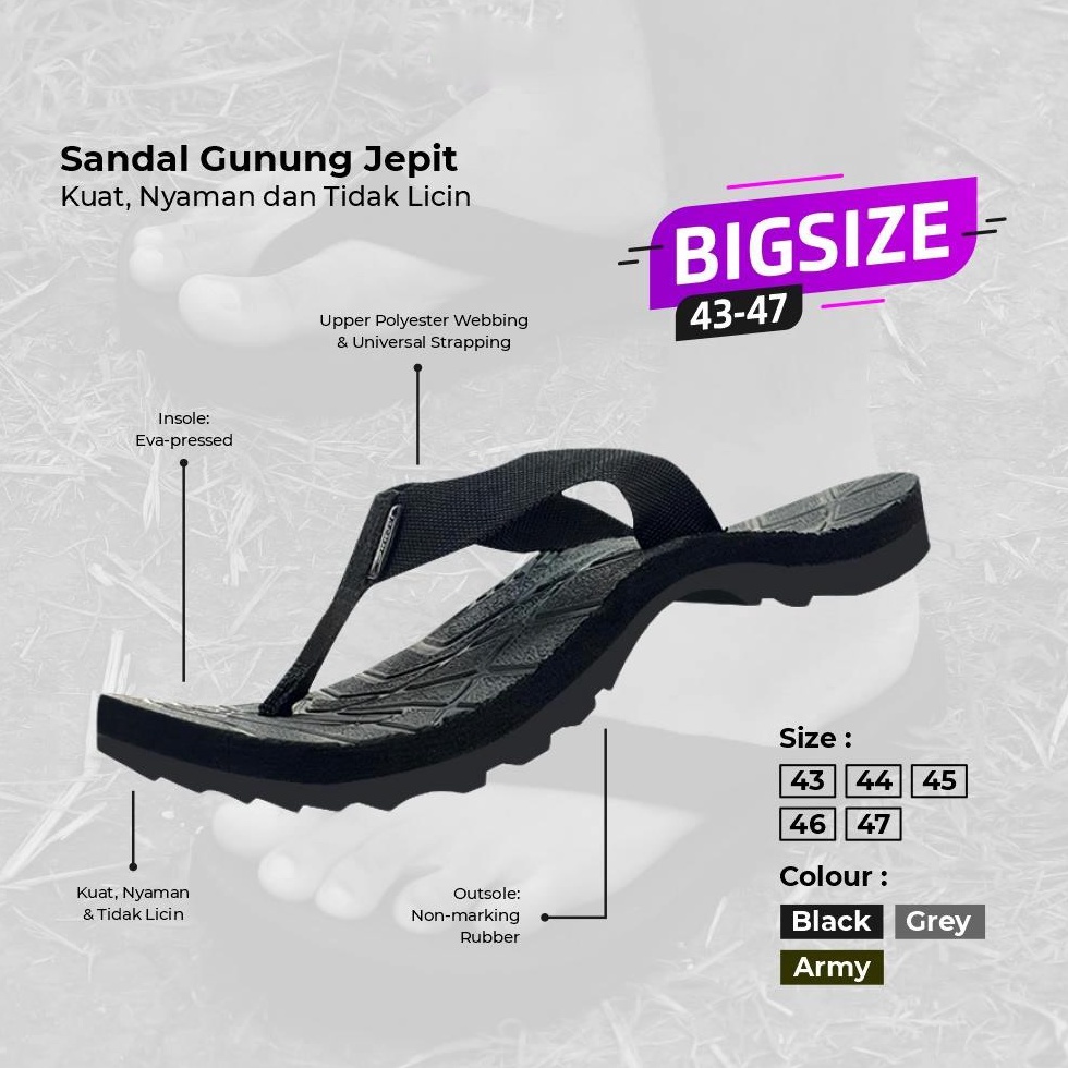 WOW Sandal Gunung Sendal Pria Jumbo Sandal Pria Outdoor Sandal Jepit Gunung Sandal Gunung Jumbo Size