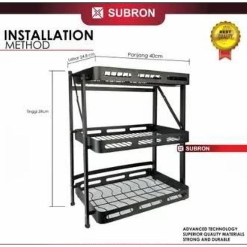 rak piring stainless hitam / rak stainless/rak piring rak bumbu/ 3 susun