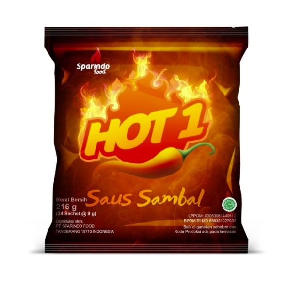

Hot 1 Saus Sambal Sachet DUS isi 20x24x9gr