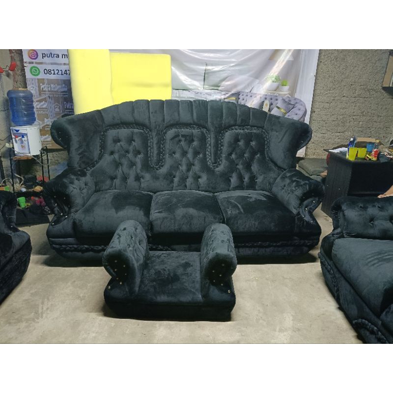 Sofa Jaguar Kepang Jumbo 321 meja + kaca elegan modern mewah ruang tamu