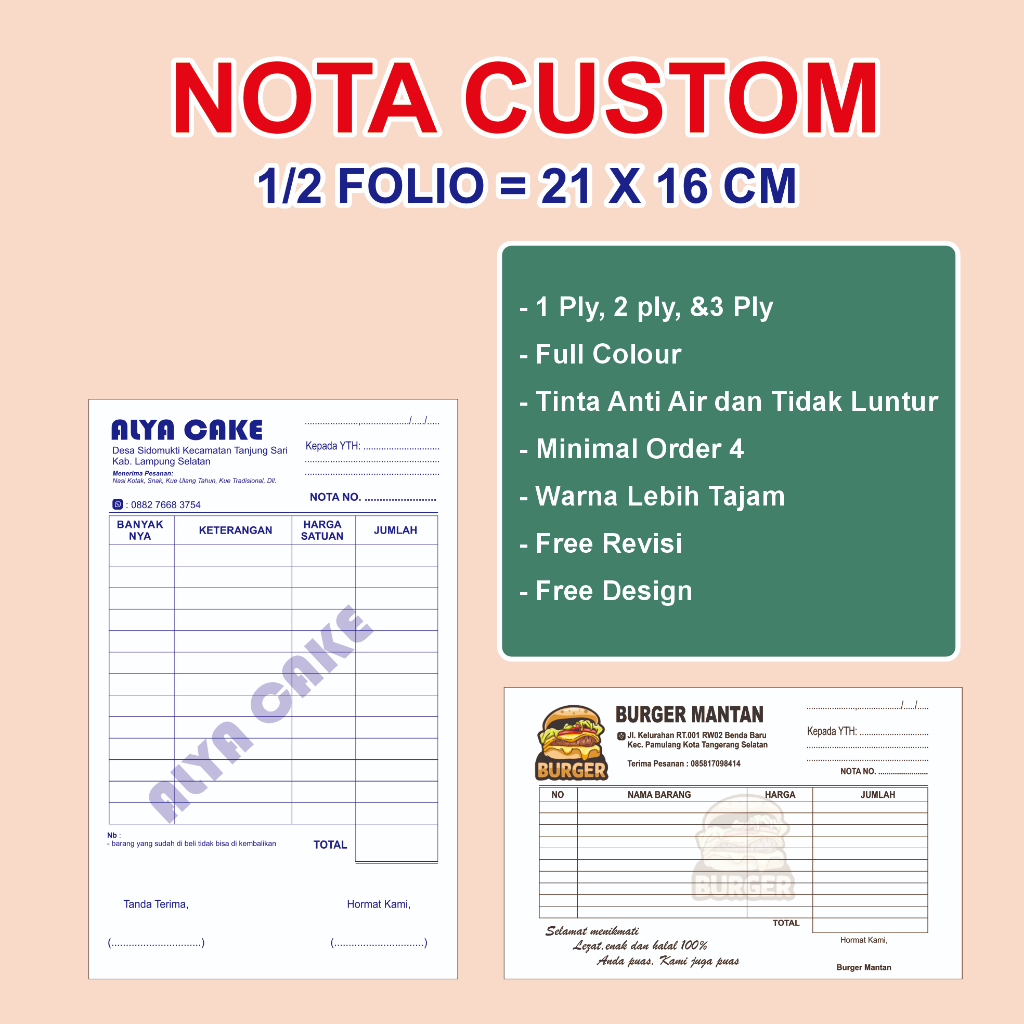

Cetak Nota Custom Folio Ukuran 1/2 Free Desain