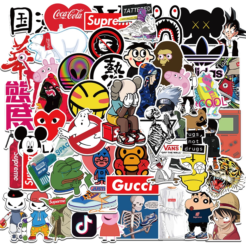 

[50PCS]Stiker Keren Lucu Hypebeast Logo Decal Ukuran Besar Anti Air- Sticker Aesthetic Helm Journal Koper Casing HP Laptop Motor Botol