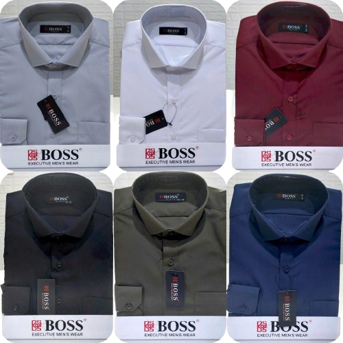 Kemeja Pria Boss Polos Slimfit Lengan Panjang