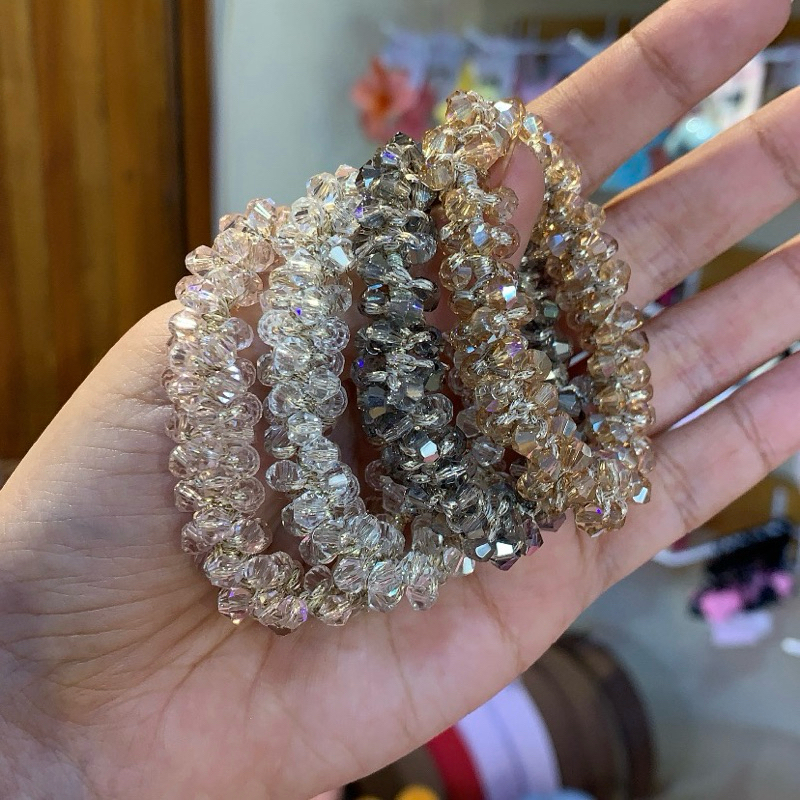 Gelang karet, gelang ikat rambut, gelang mutiara pink gold white black, gelang friendship gelang can