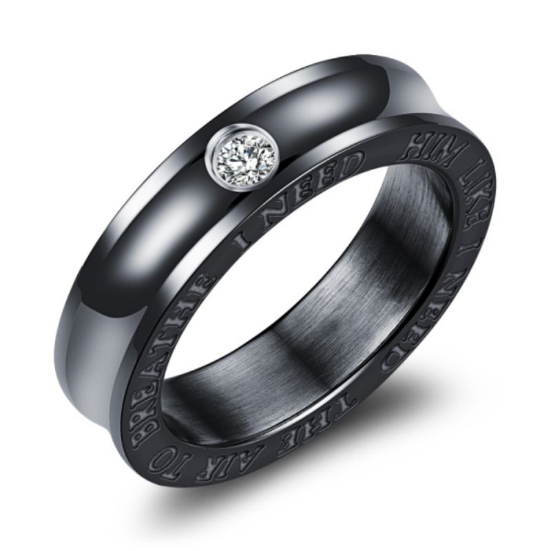 Cincin Pria Titanium Asli Hitam Permata Perhiasan Anti Karat