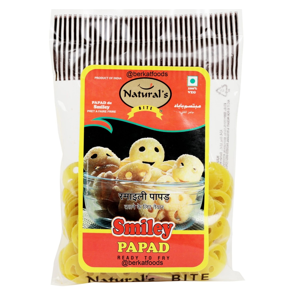 

Smiley Papad Fryum Natural's Bite / Kerupuk Mentah India Vegetarian Ready To Fry Naturals