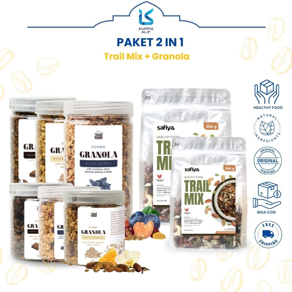 

[Paket 2 in 1] Granola Timur Tengah + Trail Mix Safiya Cemilan Diet Sehat