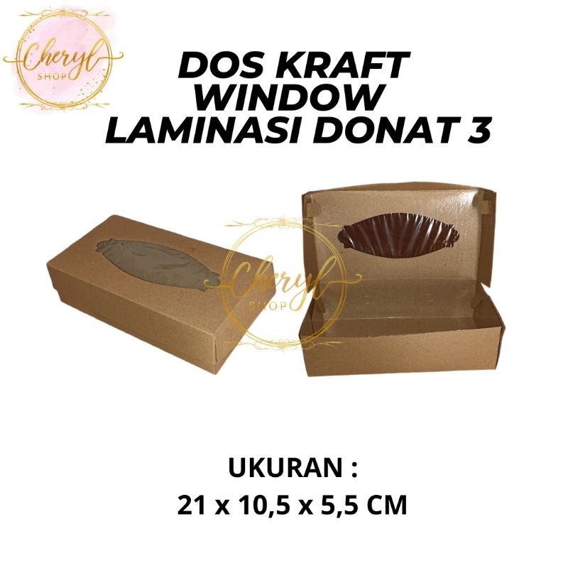 

(10 PCS) DOS / DUS KUE DONAT KRAFT WINDOW LAMINASI ISI 3 UK 21 X 10,5 X 5,5 CM / Kardus Box Kotak Hampers Kraft Window Laminasi