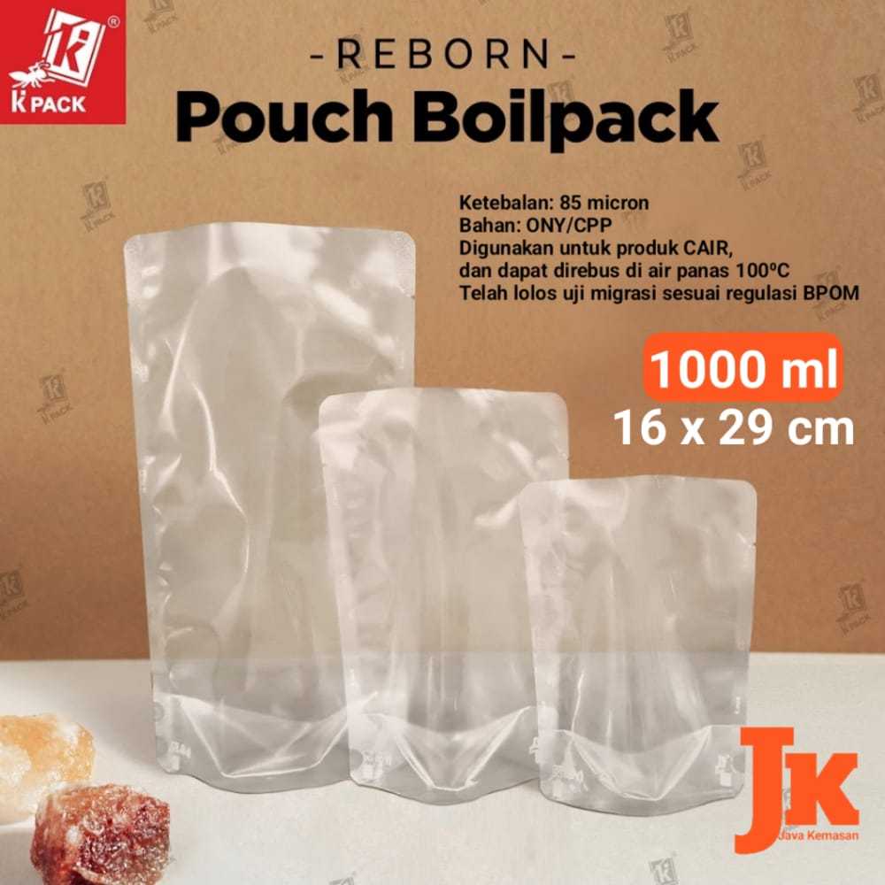POUCH BOILPACK 1000 KEMASAN PLASTIK STANDING POUCH BENING TRANSPARAN TAHAN PANAS REBUS 1000ML KPACK