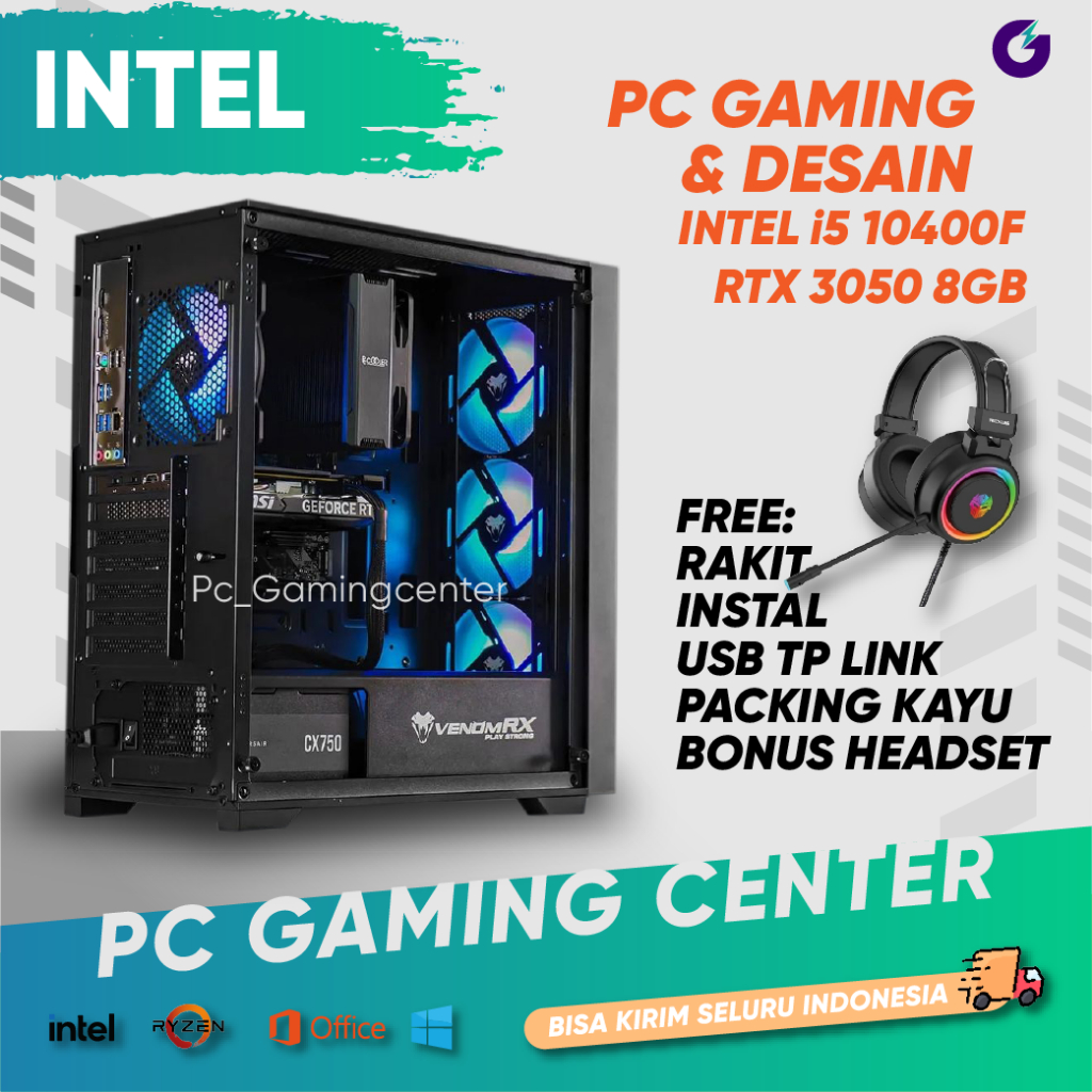 PC GAMING RTX 3050 8GB CORE I5 10400F RAM 16GB SSD 256GB HDD 1TB CPU GAMING KOMPUTER RAKITAN UNTUK D