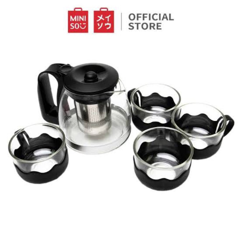 MINISO Teapot 4+1 set Stainless steel / Miniso teko teh with 4 gelas