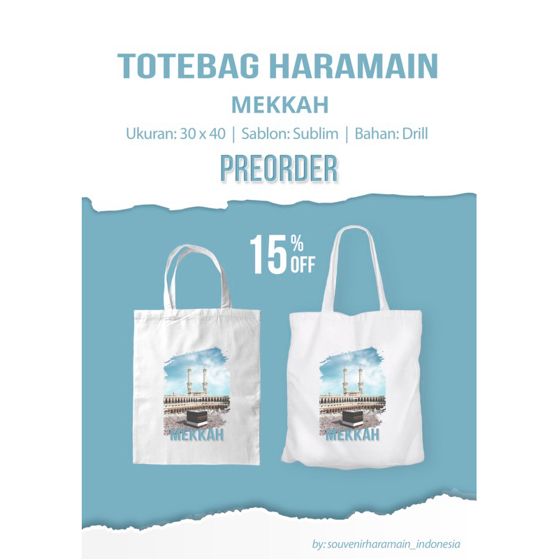 Totebag Mekkah | souvenir haji dan umroh | kanvas drill