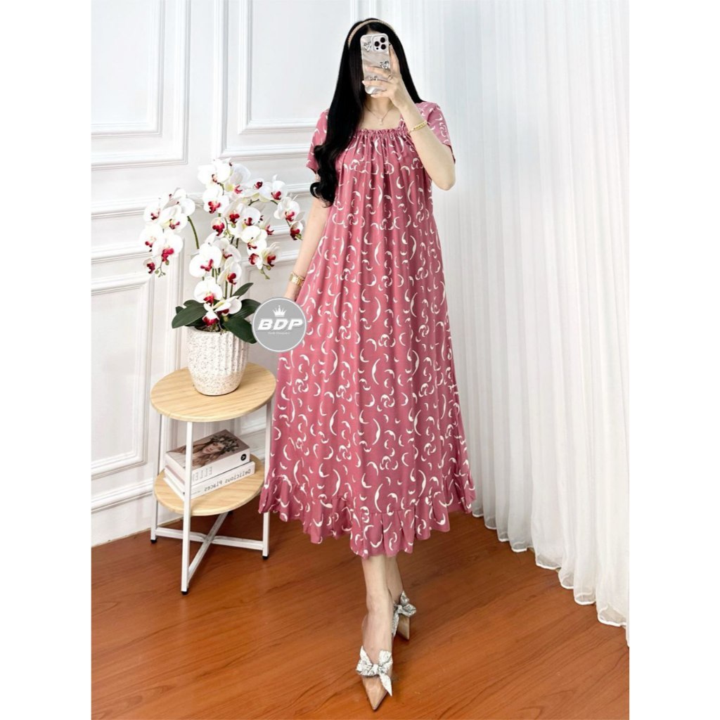 Daster Elsa Luna Karet Dada Depan _Baju Tidur Lengan Pendek