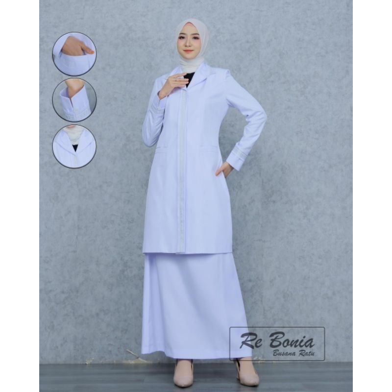 BAJU DINAS WANITA  PUTIH MODEL TUNIK BLEZER ASN PERAWAT DAN BIDAN