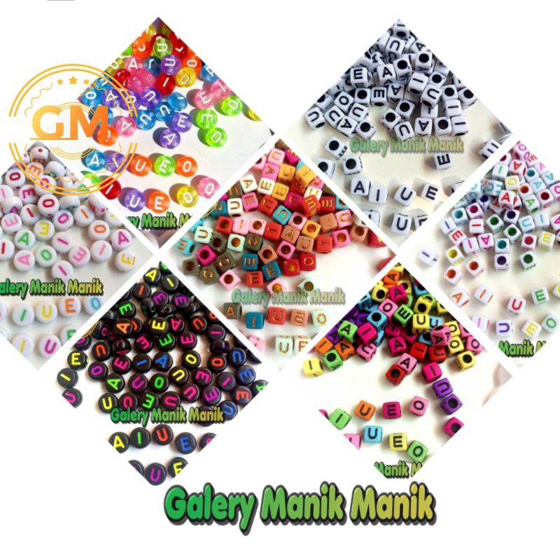 [100pc] Manik Huruf Kotak  Vokal AIUEO dan Manik Huruf  A