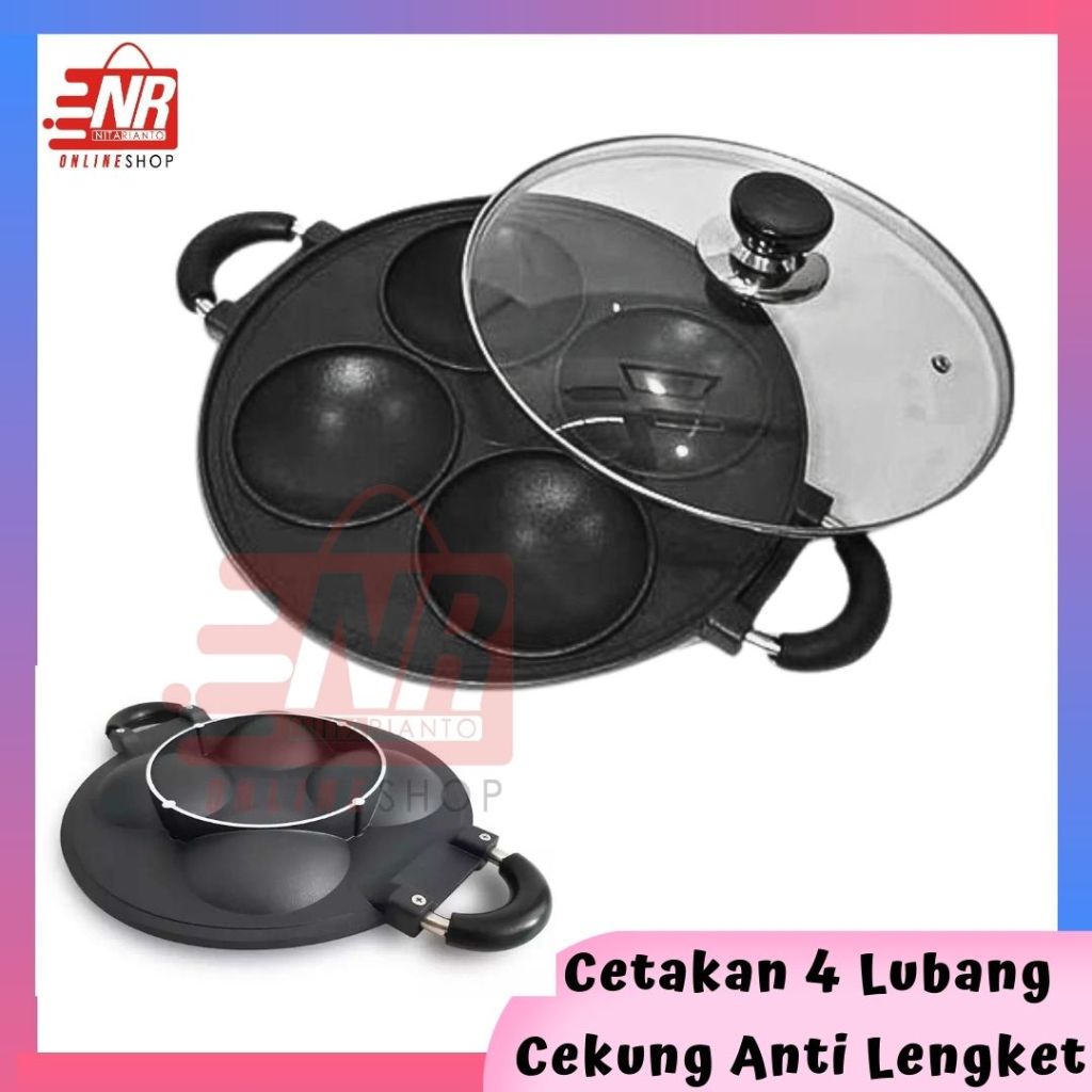 Cetakan 4 Lubang Cekung / Cetakan Bikang / Cetakan Serabi / Cetakan Kue Anti Lengket / Pan Cake / Ce