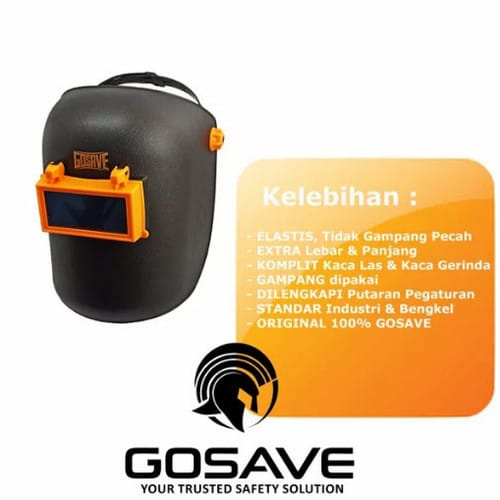 Topeng Las Gosave Helm Las Kepala Putar+Kaca Hitam GOSAVE
