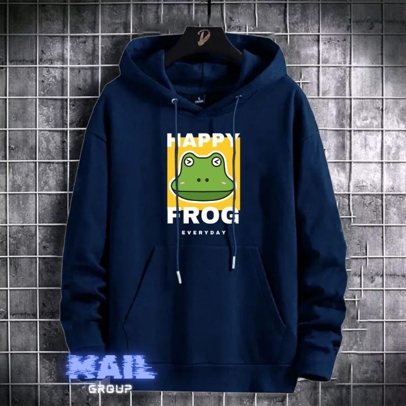 Hoodie flecce kekinian hoodie pria/wanita Happy Frog