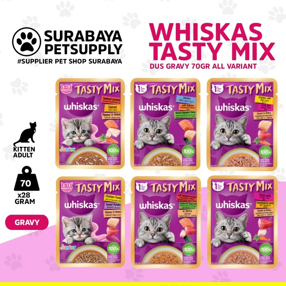 Whiskas tasty mix in gravy all variant kitten / adult 1 Dus isi 28pcs - Whiskas wetfood tasti miks s