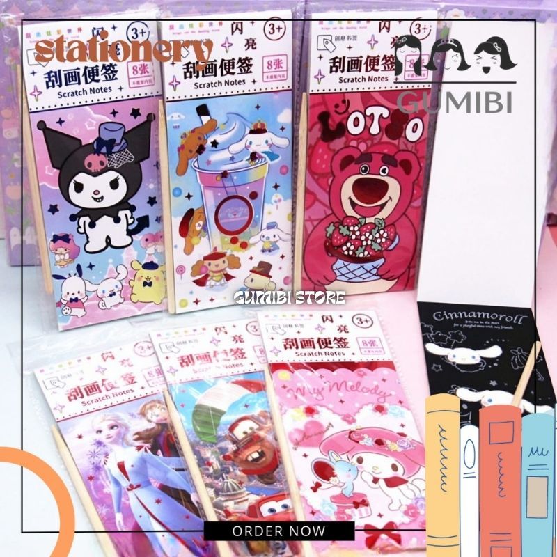 

BUKU SCARTCH BOOK GOSOK KARAKTER KARTUN cratch Book Magic / Buku Gambar Gosok / Sanrio pocket scratch note / Mainan Edukasi Anak