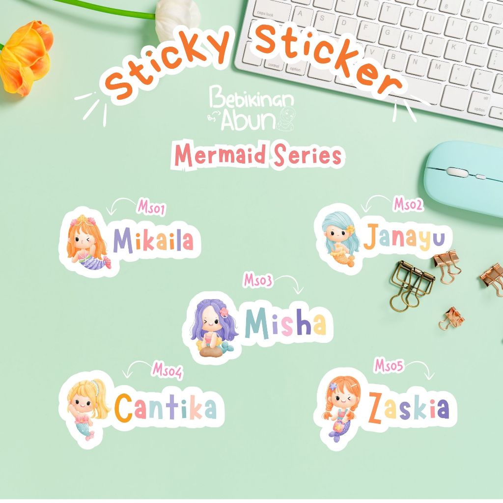 

Sticker Nama Custom| Sticker Label Nama | Sticker Anti Air | Sticker Sekolah Mermaid Series