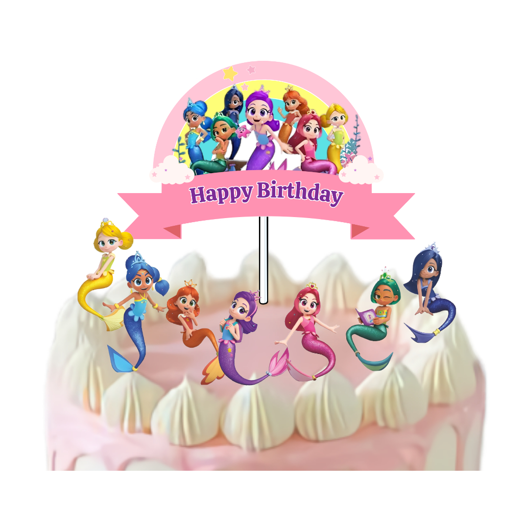 topper rainbow bubblegem putri duyung hiasan kue happy birthday