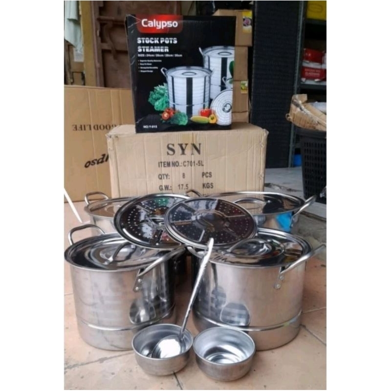 STOCK POT STEAMER SET CALYPSO panci set stainless steel panci set anti karat dandang set stainless