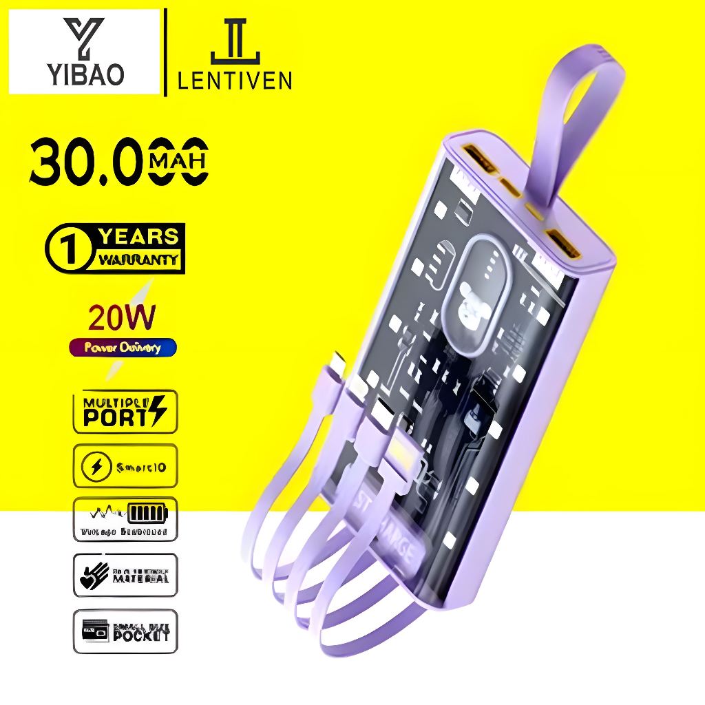 YIBAO LENTIVEN Powerbank 30000 mAh Mini with Fast Charging LED DISPLAY