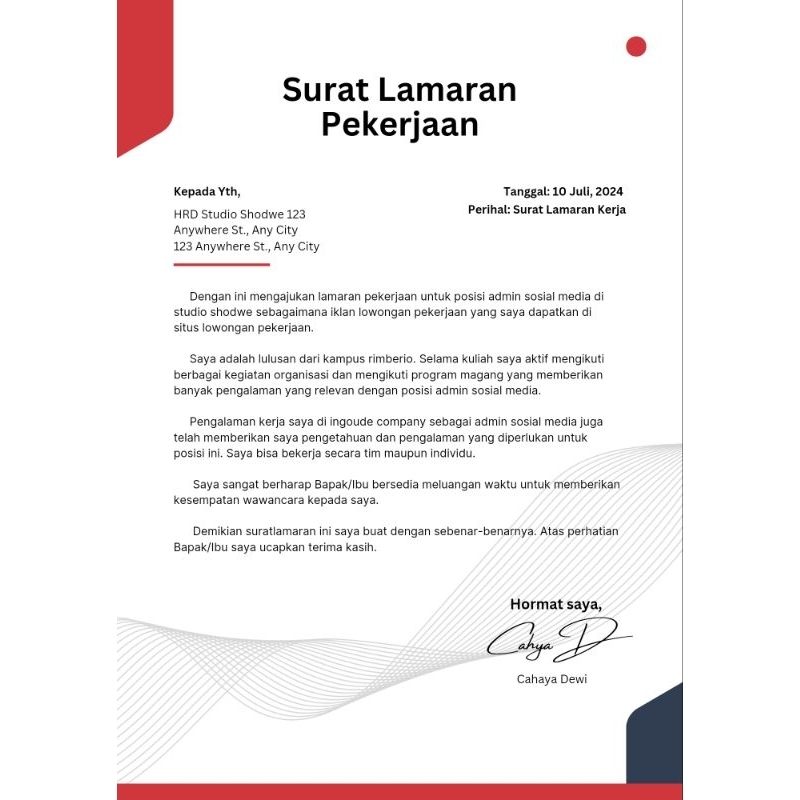 CV & Surat Lamaran Kerja Profesional: Raih Karir Impianmu (pdf atau word)