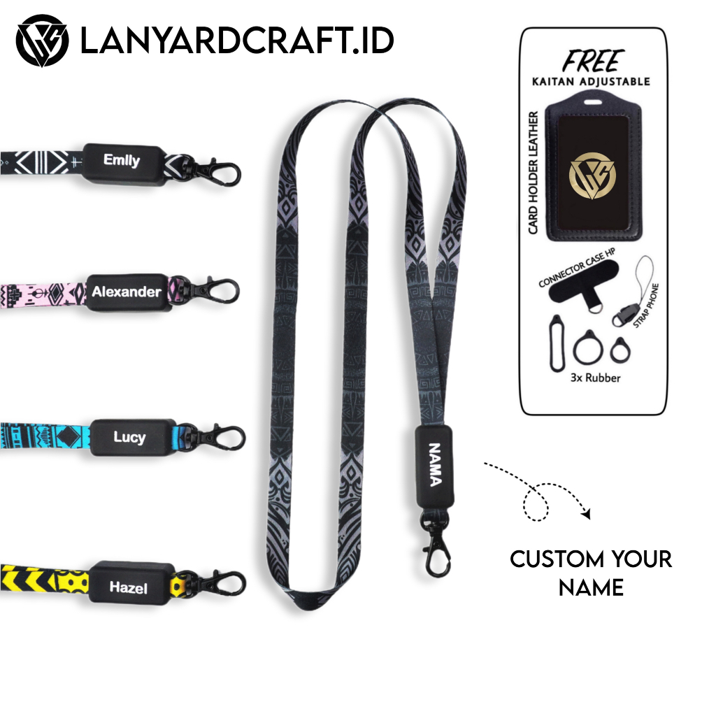 

KS Lanyard Craft Custom Nama Tribal Series 1cm Request Nama Satuan Gantungan Card Holder Tali Lanyard Full Printing 2 sisi