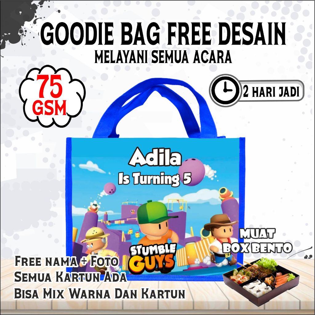 TAS BOX BENTO ULANG TAHUN/SOVENIR ULANG TAHUN/TAS JINJING ULANG TAHUN BERGAMBAR STUMBLE GUYS