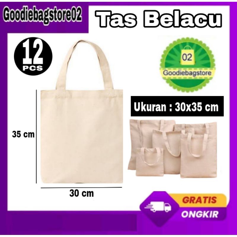 

1 Lusin Tote Bag Belacu Ukuran 30x35 cm Souvenir,Seminar,Goodiebag,Sembako,Ulangtahun,polos