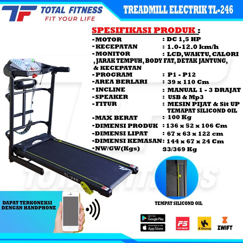 Alat Fitnes Treadmill Electric TOTAL TL 246 - Treadmill Elektrik - Treadmil