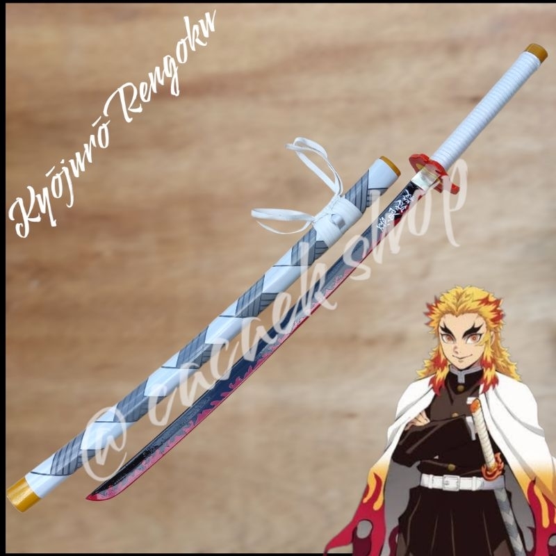 Pedang kayu rengoku cosplay kimetsu no yaiba