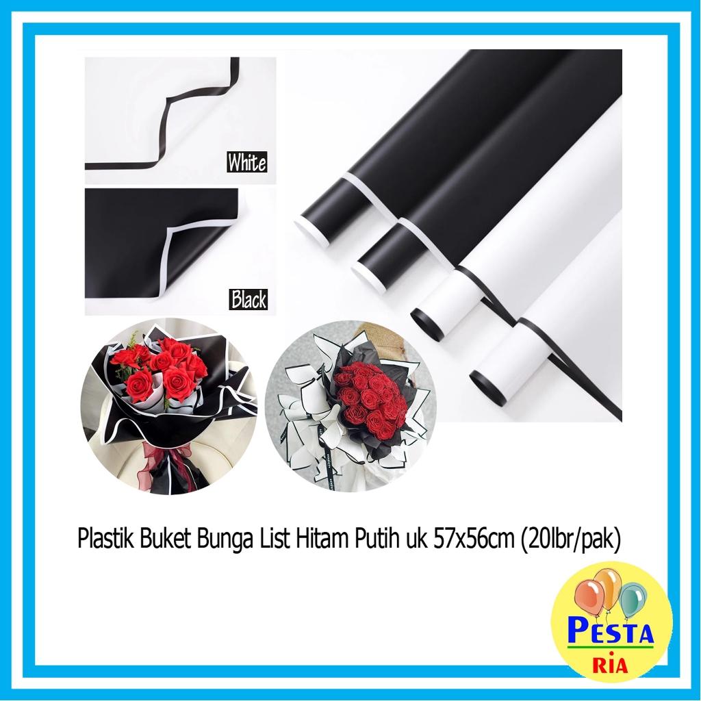 

Murah!! (5Lembar) Kertas Kado Buket Bunga List Hitam, wrapping paper list hitam, Cellophane wrapping, kertas buket, kertas cellophane, monochrome cellophane