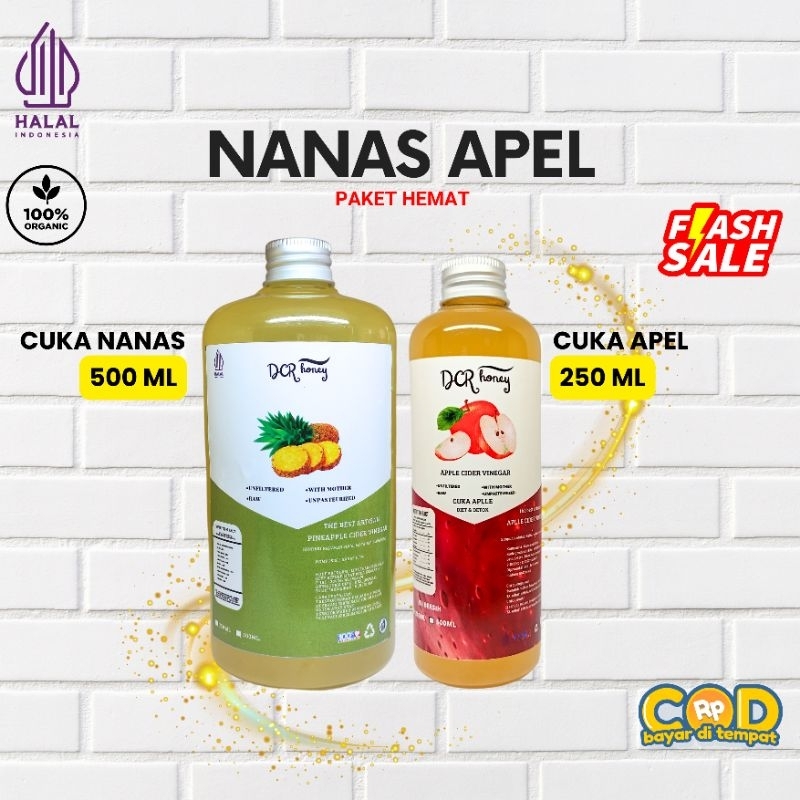 

Paket Hemat Cuka Nanas 500ml Cuka Apel 250ml - Cuka Original Asli DCR Honey