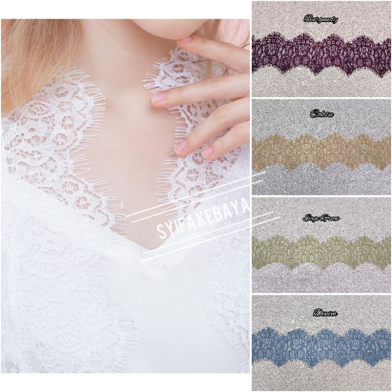 Kain Renda Meteran Brokat Brukat Pinggiran / Renda Bordir Tempel Meteran untuk Kombinasi Baju