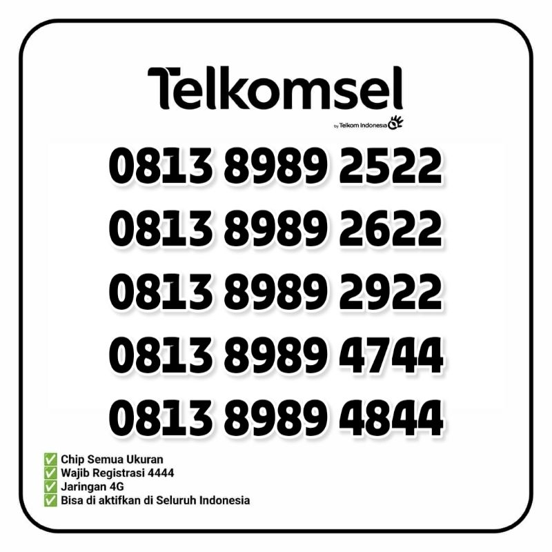 Nomor Cantik Simpati Rapi 8989