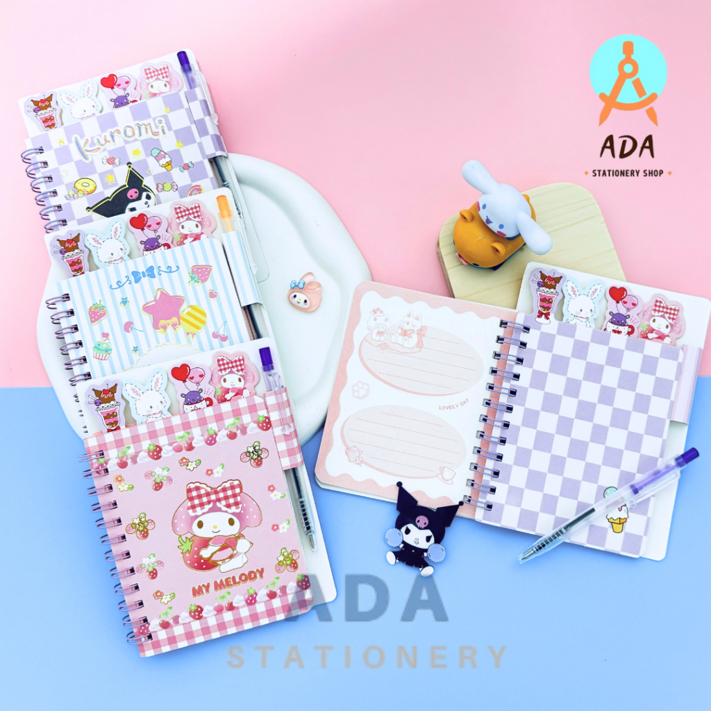 

NOTEBOOK MINI + PULPEN A7 SANRIO / JQXQ-6203/ 60 LEMBAR/ BUKU SPIRAL SANRIO/NOTEBOOK/ BUKU TULIS A7