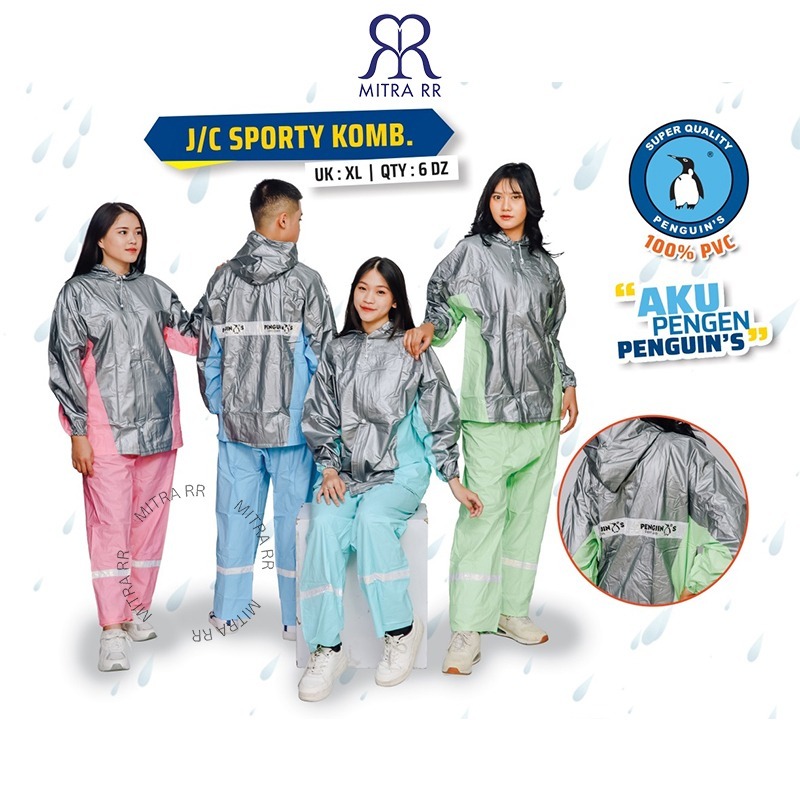 Jas Hujan Jaket Celana Penguin Sporty Kombinasi | Pinguin Jas Hujan Stelan Pastel XL PVC