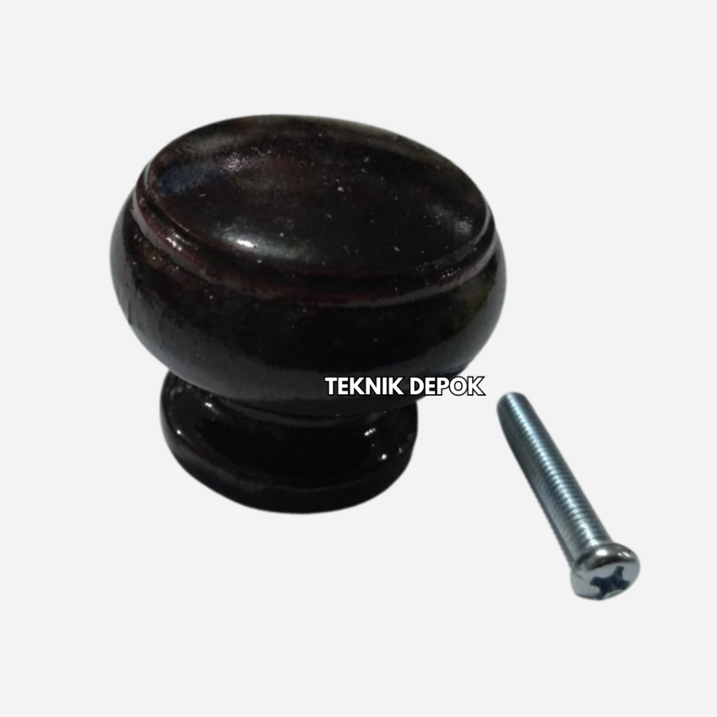 Handle Laci Kayu Diameter 35 mm Coklat Tua Mahoni Gepeng Bulat Gagang Tarikan Pegangan Pintu Etalase