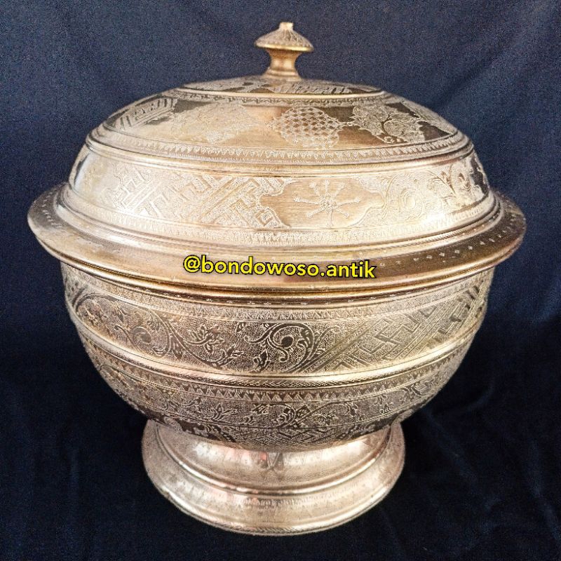 Bokor tutup ukir kuningan palembang d29
