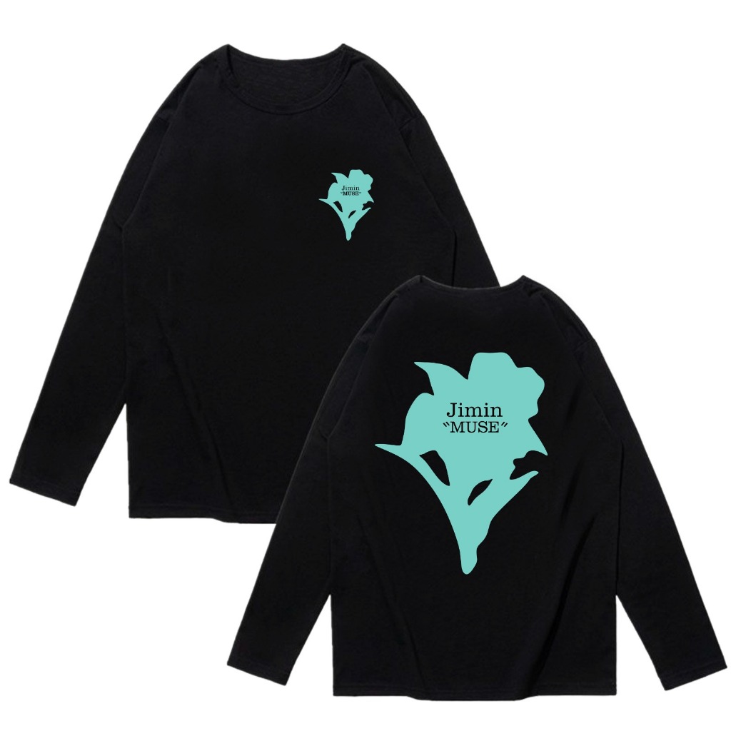Kaos lengan panjang Bangtan Jimin Muse Mawar hijau tosca