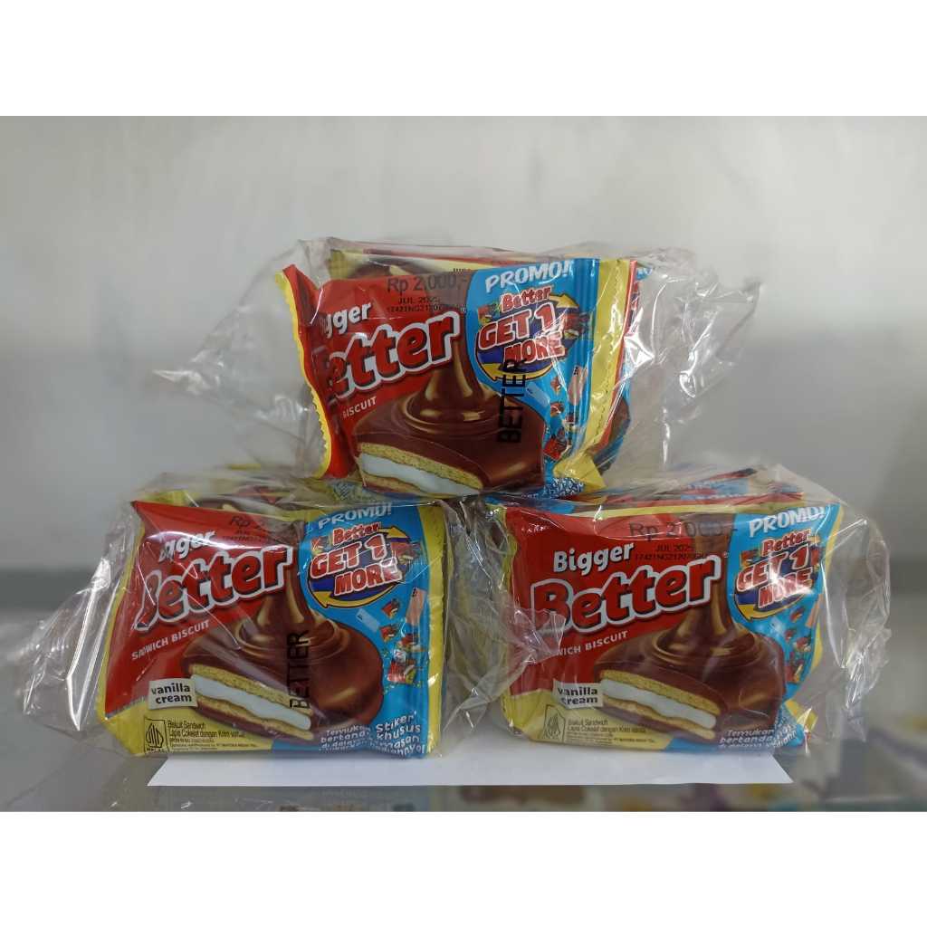 

Biskuit Sandwich Bigger Better Chocolate 1 Renceng isi 10Pcs @27 Gram