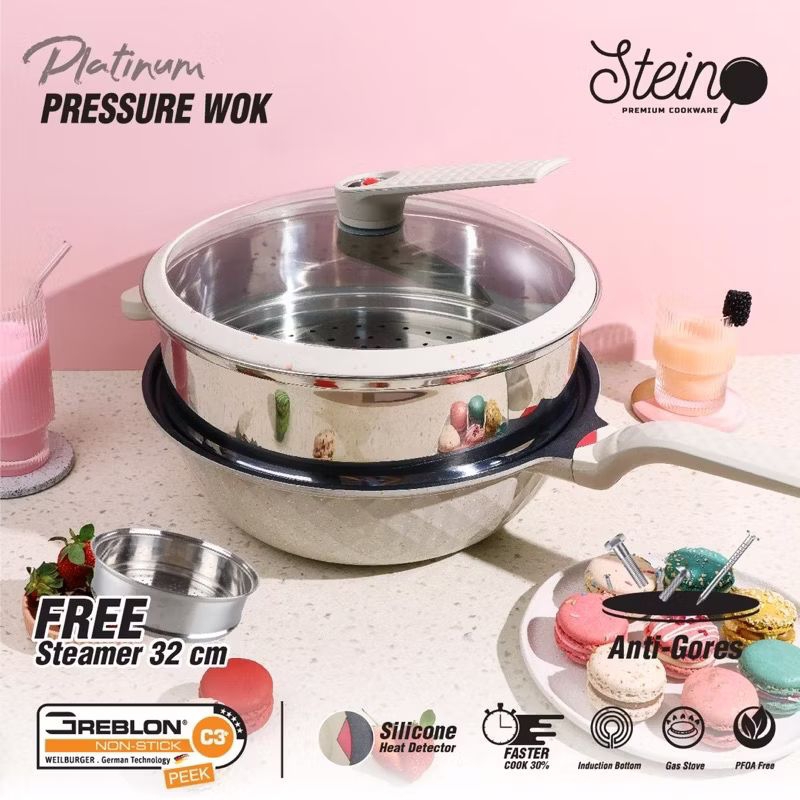 Platinum Pressure Wok Free Steamer 32 cm - Brown