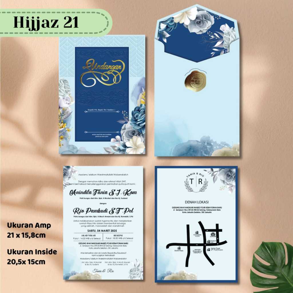 UNDANGAN AMPLOP Mewah VIP Emboss Warna Biru Elegan HardCover Tebal Hijjaz 21