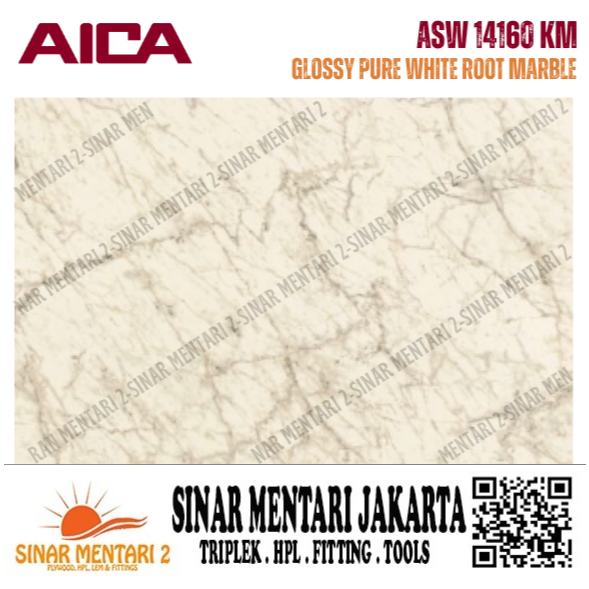 AICA HPL ASW 14160 KM GLOSSY PURE WHITE ROOT MARBLE